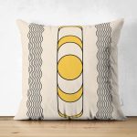 Krem Zeminli İskandinav Motifli Çizim Dekoratif Süet Yastık Kırlent Kılıfı Realhomes