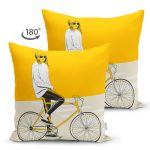 - RealHomes Çift Tarafı Dijital Baskılı Süet Yastık Kırlent Kılıfı - Realhomes Sarı Krem Zemin Bisikletli Adam Motifli Süet Yastık Kırlent Kılıfı Realhomes