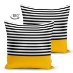- RealHomes Çift Tarafı Dijital Baskılı Süet Yastık Kırlent Kılıfı - Realhomes Sarı Zemin Siyah Çizgili Dijital Baskılı Modern Süet Yastık Kırlent Kılıfı Realhomes