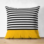 - RealHomes Çift Tarafı Dijital Baskılı Süet Yastık Kırlent Kılıfı - Realhomes Sarı Zemin Siyah Çizgili Dijital Baskılı Modern Süet Yastık Kırlent Kılıfı Realhomes