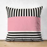 Pembe Zemin Siyah Çizgili Dijital Baskılı Modern Süet Yastık Kırlent Kılıfı Realhomes