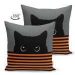 - RealHomes Çift Tarafı Dijital Baskılı Süet Yastık Kırlent Kılıfı - Realhomes Turuncu Çizgili Karakedi Tasarımlı Dekoratif Süet Yastık Kırlent Kılıfı Realhomes