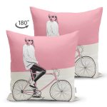 - RealHomes Çift Tarafı Dijital Baskılı Süet Yastık Kırlent Kılıfı - Realhomes Pembe Krem Zemin Bisikletli Adam Motifli Süet Yastık Kırlent Kılıfı Realhomes