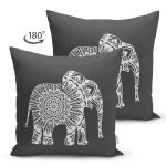- RealHomes Çift Tarafı Dijital Baskılı Süet Yastık Kırlent Kılıfı - Realhomes Koyu Füme Zemin Etnik Fil Motifli Dekoratif Süet Yastık Kırlent Kılıfı Realhomes