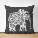 - RealHomes Çift Tarafı Dijital Baskılı Süet Yastık Kırlent Kılıfı - Realhomes Koyu Füme Zemin Etnik Fil Motifli Dekoratif Süet Yastık Kırlent Kılıfı Realhomes