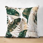 - RealHomes Çift Tarafı Dijital Baskılı Süet Yastık Kırlent Kılıfı - Realhomes Gold Detaylı Tropik Yaprak Tasarımlı Dekoratif Süet Yastık Kırlent Kılıfı Realhomes
