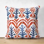 Mavi Kırmızı Damask Motifli Dekoratif Süet Yastık Kırlent Kılıfı Realhomes