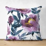 - RealHomes Çift Tarafı Dijital Baskılı Süet Yastık Kırlent Kılıfı - Realhomes Mor Suluboya Motifli Gül Tasarımlı Modern Süet Yastık Kırlent Kılıfı Realhomes