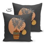 Koyu Gri Zeminli Vazo Temalı Dekoratif Süet Yastık Kırlent Kılıfı Realhomes