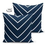Lacivert Beyaz Çizgili Tasarım Dekoratif Süet Yastık Kırlent Kılıfı Realhomes