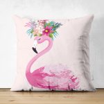 Pembe Flamingo Motifli Dijital Baskılı Süet Yastık Kırlent Kılıfı Realhomes