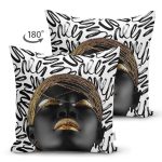 - RealHomes Çift Tarafı Dijital Baskılı Süet Yastık Kırlent Kılıfı - Realhomes Dalgalı Siyah Beyaz Zemin Afrika Kadın Motifli Süet Yastık Kırlent Kılıfı Realhomes