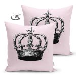 - RealHomes Çift Tarafı Dijital Baskılı Süet Yastık Kırlent Kılıfı - Realhomes Pembe Zemin Siyah Beyaz Taç Tasarımlı Süet Yastık Kırlent Kılıfı Realhomes