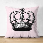 - RealHomes Çift Tarafı Dijital Baskılı Süet Yastık Kırlent Kılıfı - Realhomes Pembe Zemin Siyah Beyaz Taç Tasarımlı Süet Yastık Kırlent Kılıfı Realhomes