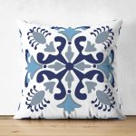 Mavi Çini Motifli Dijital Baskılı Süet Yastık Kırlent Kılıfı Realhomes