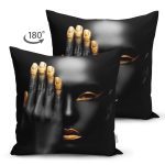 - RealHomes Çift Tarafı Dijital Baskılı Süet Yastık Kırlent Kılıfı - Realhomes Gold Detaylı Siyahi Kadın Tasarımlı Dekoratif Süet Yastık Kırlent Kılıfı Realhomes