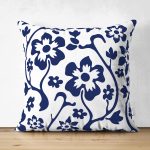 - RealHomes Çift Tarafı Dijital Baskılı Süet Yastık Kırlent Kılıfı - Realhomes Beyaz Zemin Lacivert Gül Motifli Dekoratik Süet Yastık Kırlent Kılıfı Realhomes