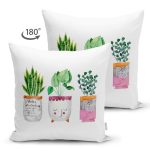 Vazo Temalı Tropik Yaprak Motifli Modern Süet Yastık Kırlent Kılıfı Realhomes