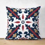 - RealHomes Çift Tarafı Dijital Baskılı Süet Yastık Kırlent Kılıfı - Realhomes Lacivert Bordo Damask Motifli Modern Süet Yastık Kırlent Kılıfı Realhomes