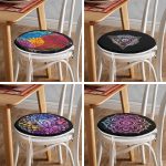 - RealHomes Yuvarlak Fermuarlı Sandalye Minderi - Realhomes  4'lü Siyah Zeminde Rengarenk Mandala Motifli Dijital Baskılı Yuvarlak Fermuarlı Sandalye Minderi Seti Realhomes