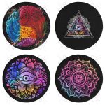 - RealHomes Yuvarlak Fermuarlı Sandalye Minderi - Realhomes  4'lü Siyah Zeminde Rengarenk Mandala Motifli Dijital Baskılı Yuvarlak Fermuarlı Sandalye Minderi Seti Realhomes