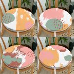 - RealHomes Yuvarlak Fermuarlı Sandalye Minderi - Realhomes 4'lü Modern Yağlı Boya Baskılı Yuvarlak Fermuarlı Sandalye Minderi Seti Realhomes