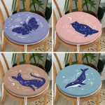 4'lü Soyut Sevimli Hayvan Baskılı Yuvarlak Fermuarlı Sandalye Minderi Seti Realhomes