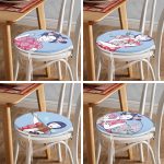 4'lü Mavi Zemin Üzerimde Japon Kız Motifli Yuvarlak Fermuarlı Sandalye Minderi Seti Realhomes