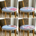 4'lü Mavi Zemin Üzerimde Japon Kız Motifli Yuvarlak Fermuarlı Sandalye Minderi Seti Realhomes