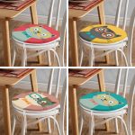 - RealHomes Yuvarlak Fermuarlı Sandalye Minderi - Realhomes  4'lü Renkli Sevimli Kedicik Baskılı Yuvarlak Fermuarlı Sandalye Minderi Seti Realhomes