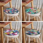 - RealHomes Yuvarlak Fermuarlı Sandalye Minderi - Realhomes 4'lü Geometrik Şekil Desenli Modern Yuvarlak Fermuarlı Sandalye Minderi Seti Realhomes