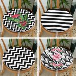 4'lü Flamingo ve Siyah Beyaz Geometrik Desenli Yuvarlak Fermuarlı Sandalye Minderi Seti Realhomes