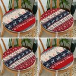 4'lü Geyik Desenli Yılbaşı Temalı Yuvarlak Fermuarlı Sandalye Minderi Seti Realhomes