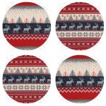 4'lü Geyik Desenli Yılbaşı Temalı Yuvarlak Fermuarlı Sandalye Minderi Seti Realhomes