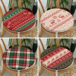 4'lü Kırmızı Yeşil Renk Tonlarında Geyik ve Ekose Temalı Yuvarlak Fermuarlı Sandalye Minderi Seti Realhomes