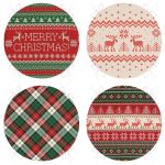 4'lü Kırmızı Yeşil Renk Tonlarında Geyik ve Ekose Temalı Yuvarlak Fermuarlı Sandalye Minderi Seti Realhomes