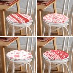 4'lü Kırmızı Beyaz Yılbaşı Geyik ve Kar Taneleri Yuvarlak Fermuarlı Sandalye Minderi Seti Realhomes