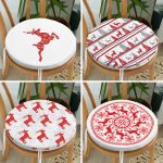 4'lü Kırmızı Beyaz Yılbaşı Geyikleri Yuvarlak Fermuarlı Sandalye Minderi Seti Realhomes