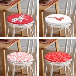 4'lü Kırmızı Beyaz Yılbaşı Geyik ve Kar Taneleri Yuvarlak Fermuarlı Sandalye Minderi Seti Realhomes