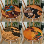 4'lü Afrika Bayan Temalı Modern Dekoratif Yuvarlak Fermuarlı Sandalye Minderi Seti Realhomes