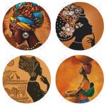 4'lü Afrika Bayan Temalı Modern Dekoratif Yuvarlak Fermuarlı Sandalye Minderi Seti Realhomes