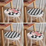 - RealHomes Yuvarlak Fermuarlı Sandalye Minderi - Realhomes 4'lü Siyah Beyaz Damalı Kız Motifli Yuvarlak Fermuarlı Sandalye Minderi Seti Realhomes