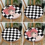 - RealHomes Yuvarlak Fermuarlı Sandalye Minderi - Realhomes 4'lü Siyah Beyaz Damalı Kız Motifli Yuvarlak Fermuarlı Sandalye Minderi Seti Realhomes