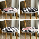 - RealHomes Yuvarlak Fermuarlı Sandalye Minderi - Realhomes 4'lü Siyah Beyaz Damalı Kız Motifli Yuvarlak Fermuarlı Sandalye Minderi Seti Realhomes