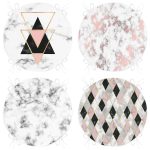 4'lü Geometrik Desenli Mermer Zemin Motifli Yuvarlak Fermuarlı Sandalye Minderi Seti Realhomes