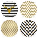 - RealHomes Yuvarlak Fermuarlı Sandalye Minderi - Realhomes  4'lü Altın Varaklı Geometrik Desenli Dekoratif Modern Yuvarlak Fermuarlı Sandalye Minderi Seti Realhomes