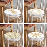 4'lü Altın Varaklı Yaprak ve Zigzag Motifli Yuvarlak Fermuarlı Sandalye Minderi Seti Realhomes