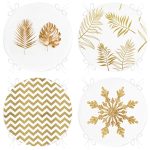 4'lü Altın Varaklı Yaprak ve Zigzag Motifli Yuvarlak Fermuarlı Sandalye Minderi Seti Realhomes