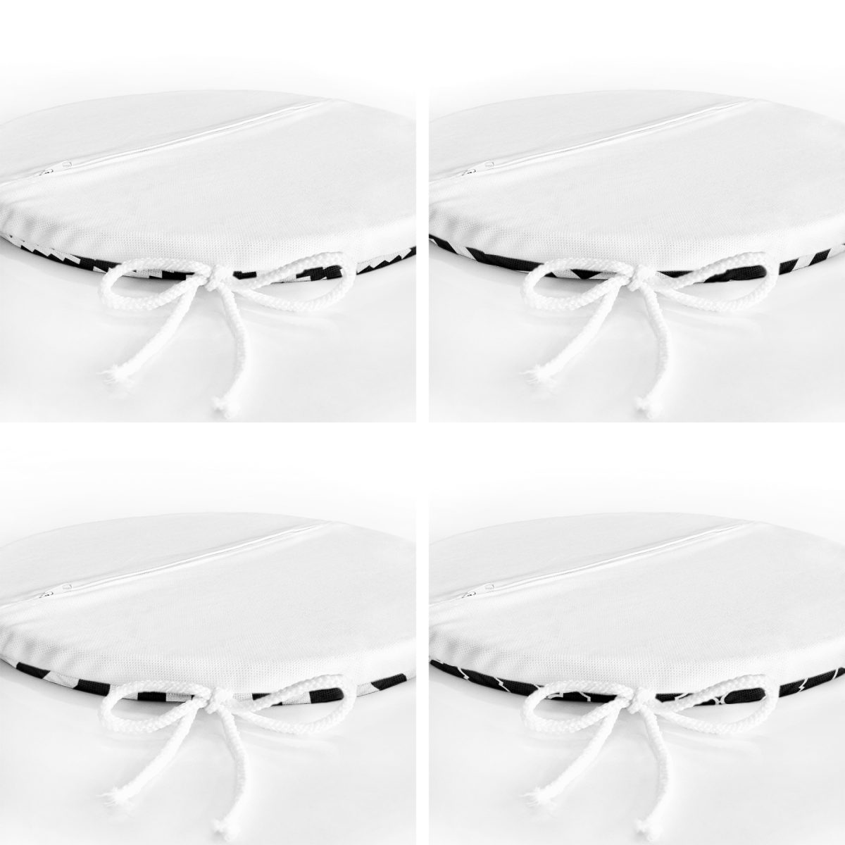 4'lü Siyah Beyaz Geometrik Şekiller Yuvarlak Fermuarlı Sandalye Minderi Seti Realhomes