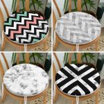 4'lü Mermer Motifli Zigzag Tasarımlı Yuvarlak Fermuarlı Sandalye Minderi Seti Realhomes